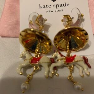 NWT Kate Spade Gold and Red Carousel Horse Earrings
